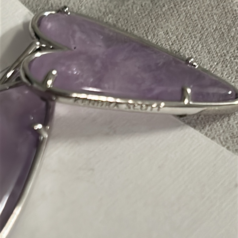 Kendra Scott Ansley Heart Rhod Amethyst Silver Drop Earrings NWT card & pouch - Picture 3 of 5